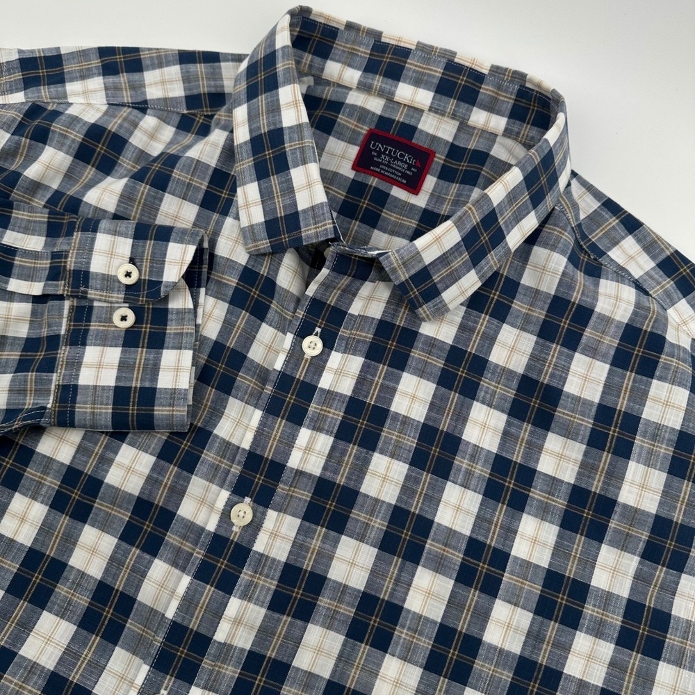 UNTUCKit Button Down Shirt Mens XXL Navy Plaid Denner WF Slim Fit 40655